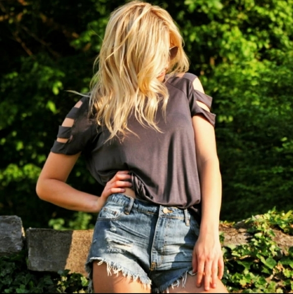 Threadzwear Tops - Ladder Sleeve soft  charcoal t-shirt top